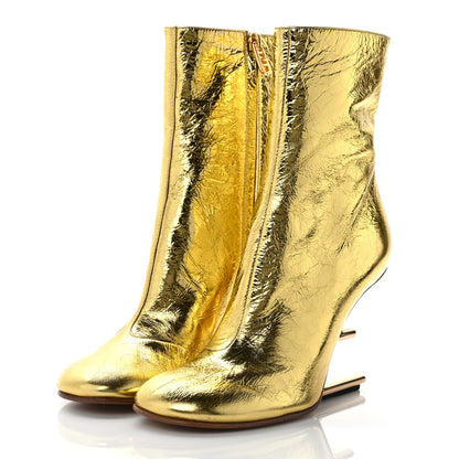Fendi Laminated Craquele Nappa Fendi First 95mm Booties 37 Gold 3 of 7