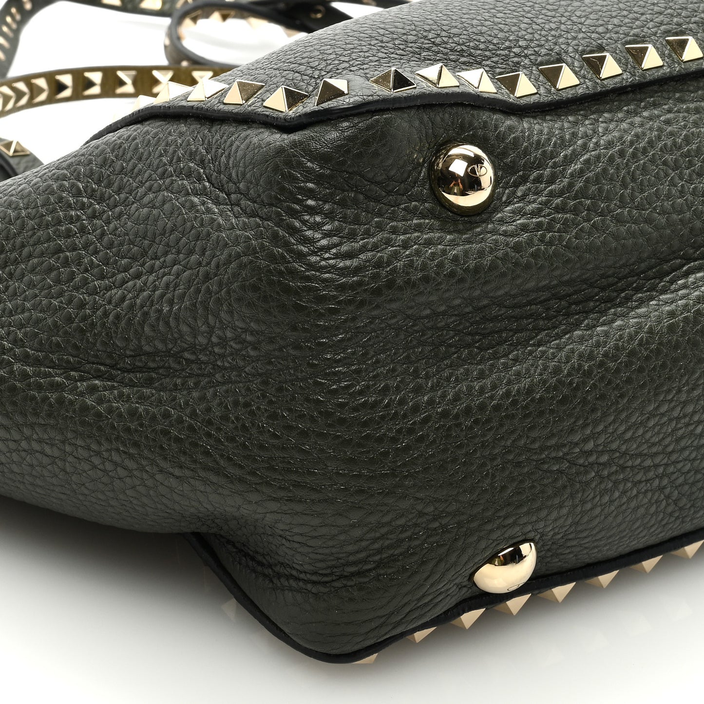 Pebbled Calfskin Medium Rockstud Tote Army Green