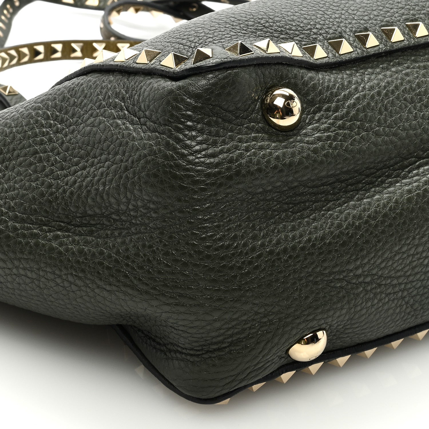 Valentino Garavani Pebbled Calfskin Medium Rockstud Tote Army Green 7 of 8