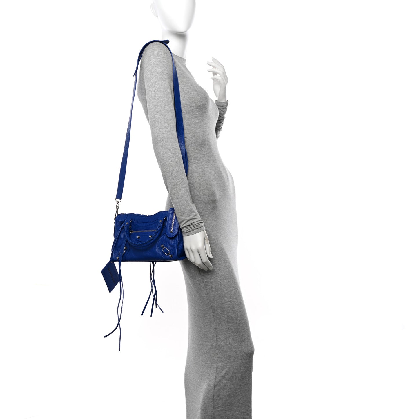 Agneau Classic Silver Hardware Mini City Logo Strap Bleu Electric Black