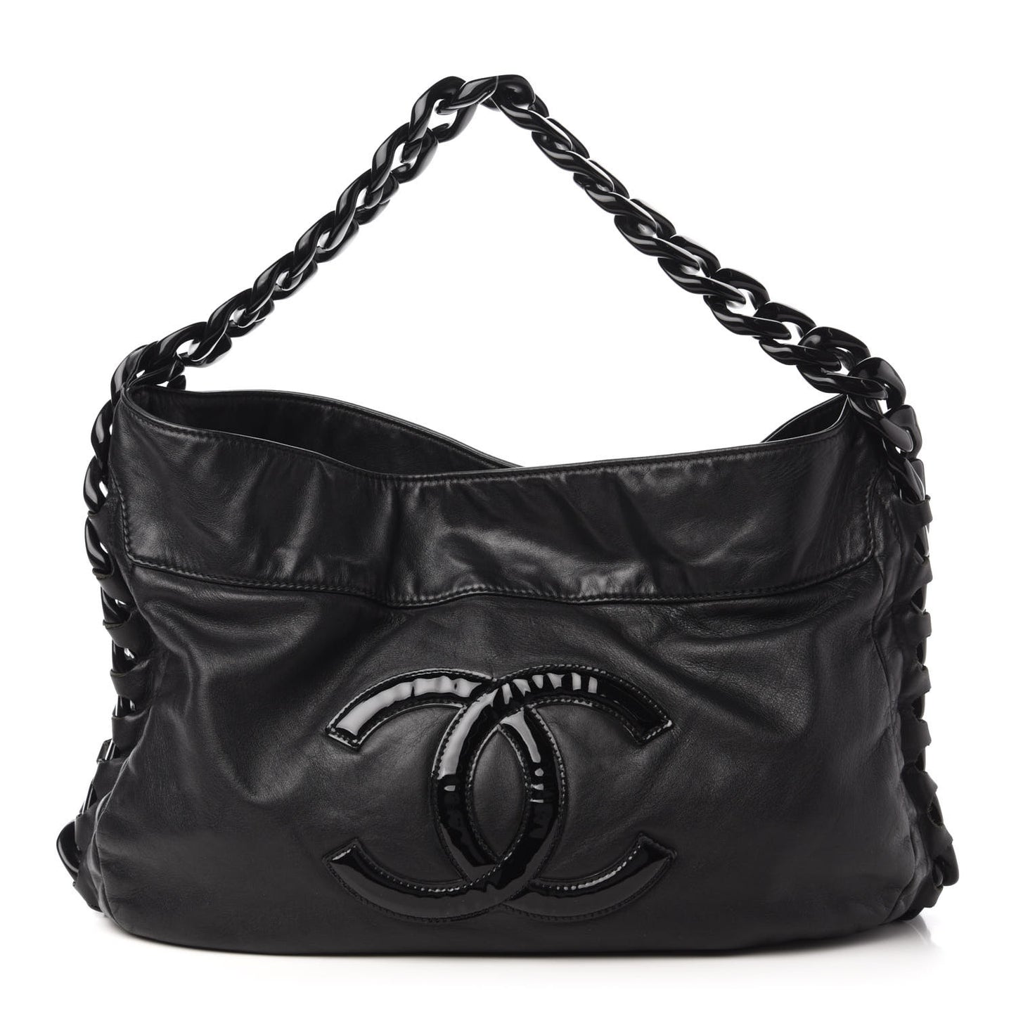 Calfskin Modern Chain Rhodoid Hobo Black
