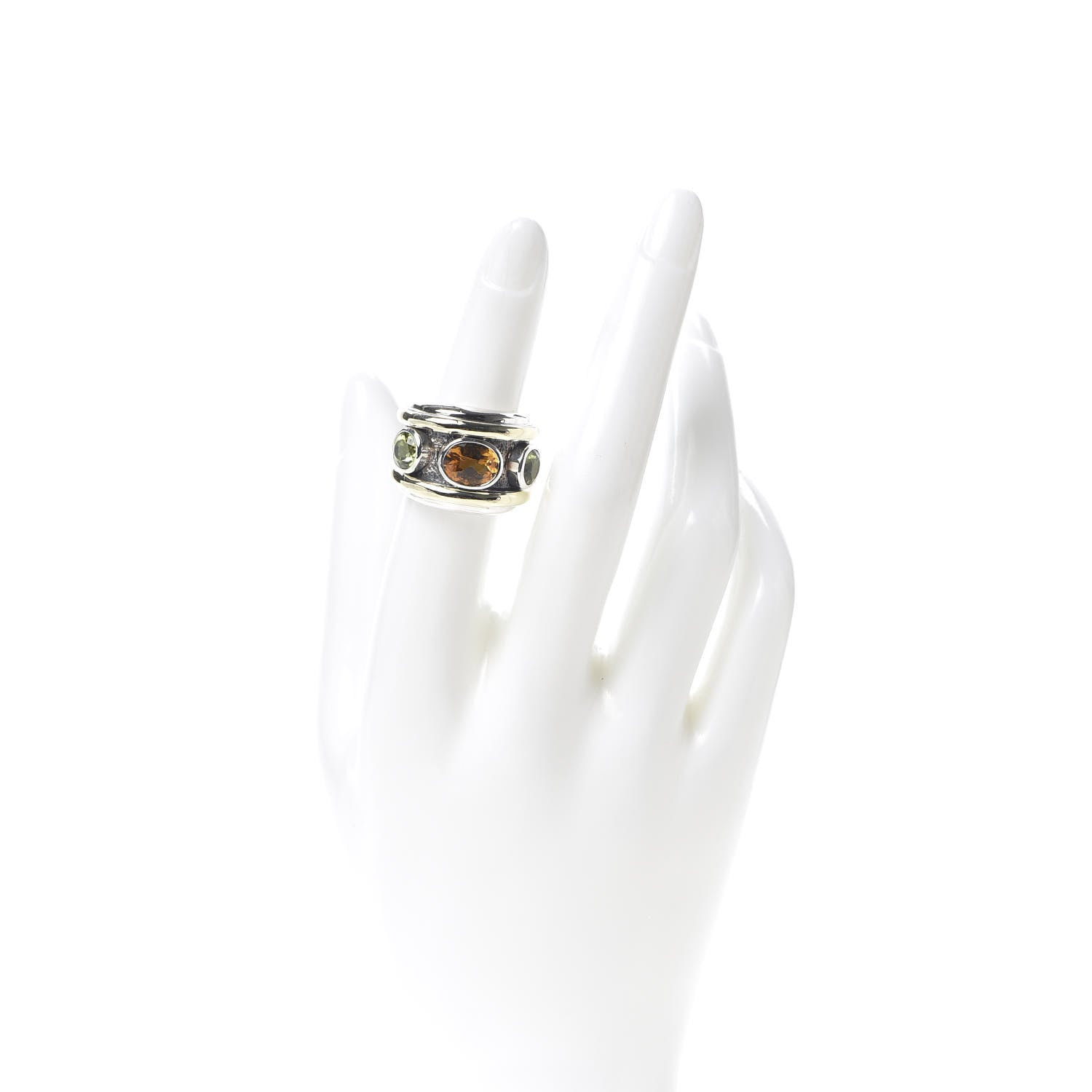 David Yurman Sterling Silver 14K Yellow Gold Citrine Peridot 17mm Renaissance Ring 52 6 2 of 8