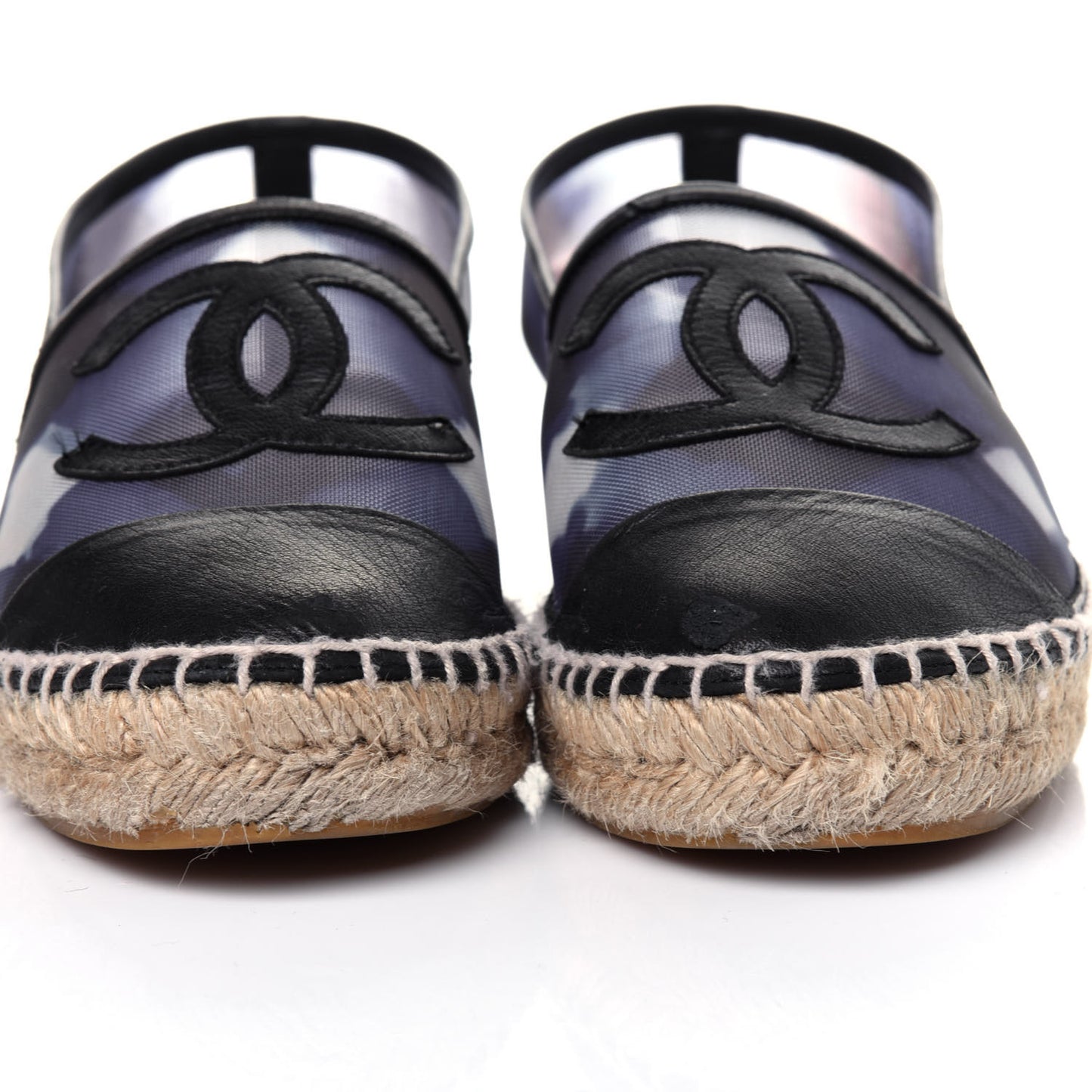 Mesh Lambskin Check Print CC Espadrilles 37 Blue Black White