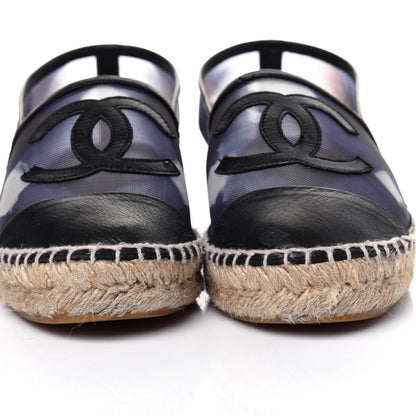 Chanel Mesh Lambskin Check Print CC Espadrilles 37 Blue Black White 19 of 21