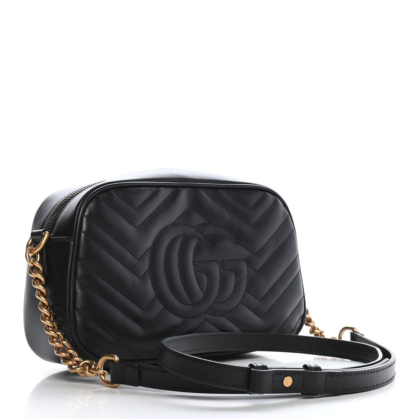 Calfskin Matelasse Small GG Marmont Chain Shoulder Bag Black