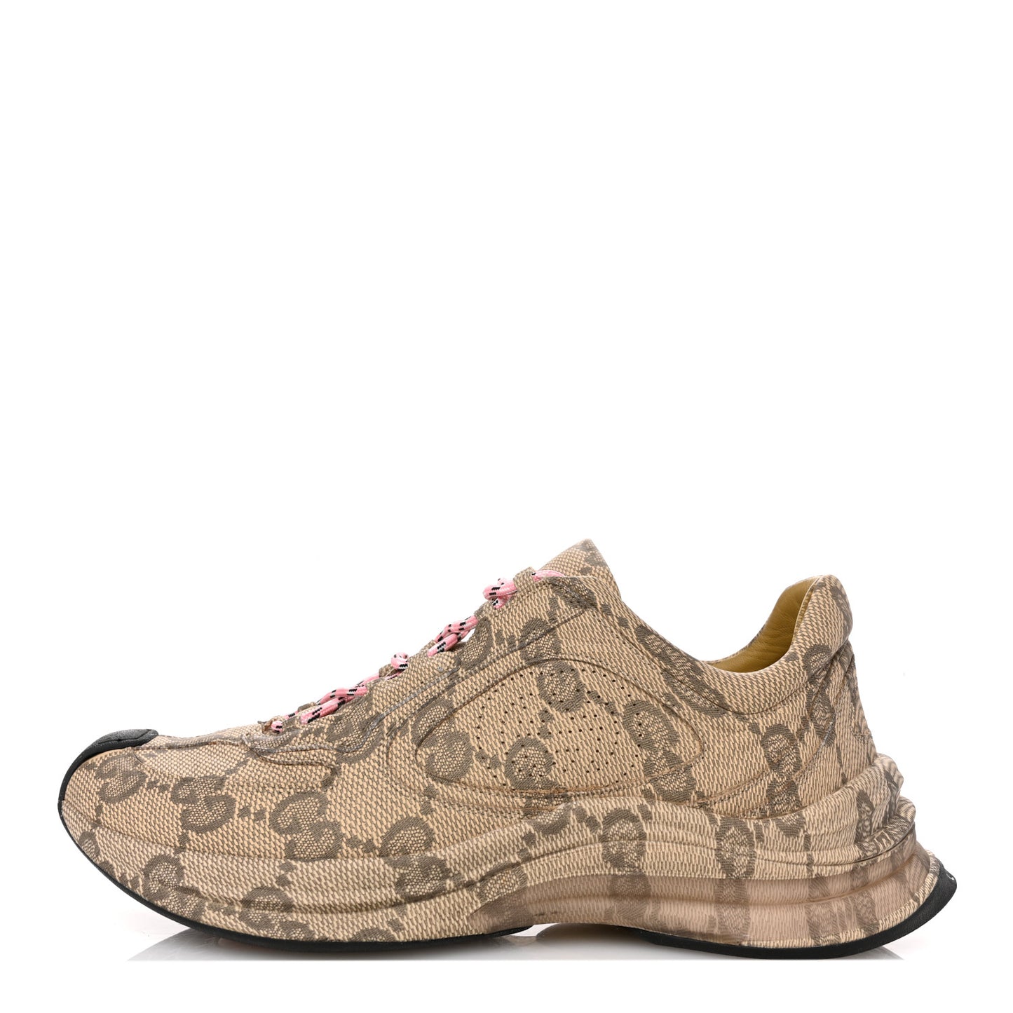 Ultralight Plume Calfskin Monogram Printed Womens Gucci Run Sneakers 39 Beige Ebony