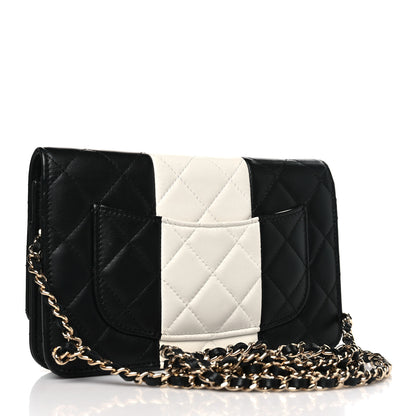 Chanel Lambskin Quilted Wallet On Chain WOC White Black 3 of 10
