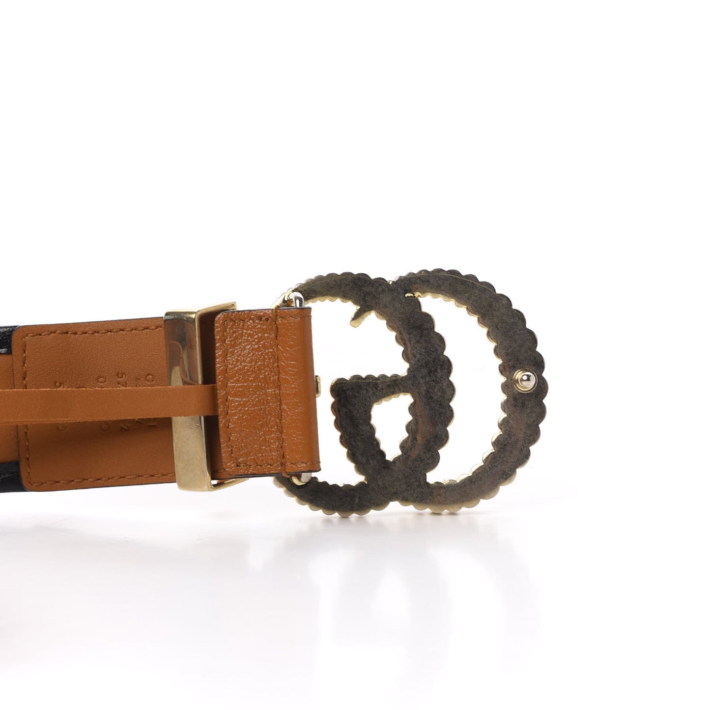 Azalea Calfskin Matelasse Diagonal Torchon Double G 40mm Belt 80 32 Cognac Black