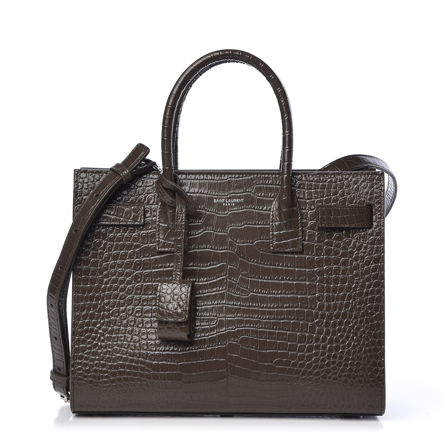 Calfskin Crocodile Embossed Baby Sac De Jour Dark Brown