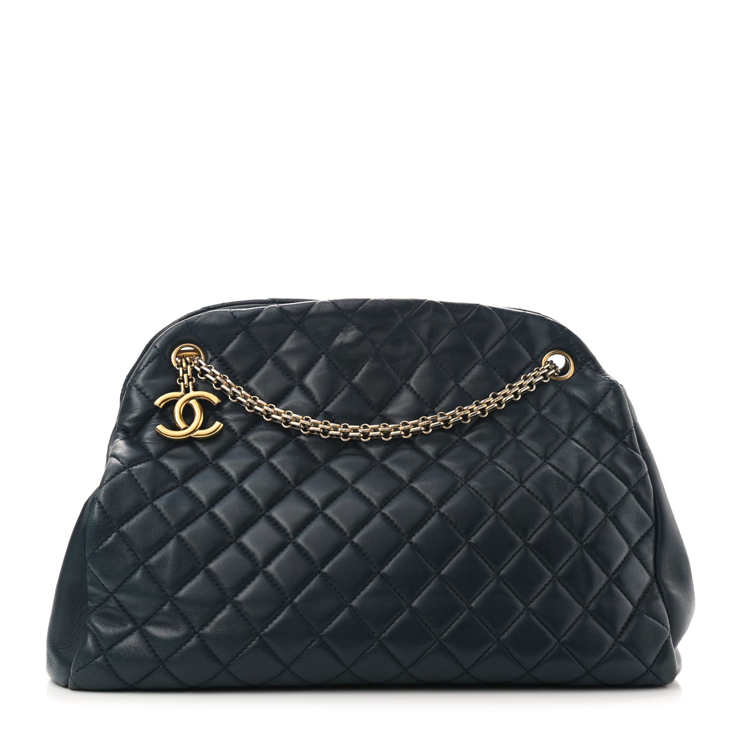 Calfskin Quilted Shoulder Bag Navy Blue