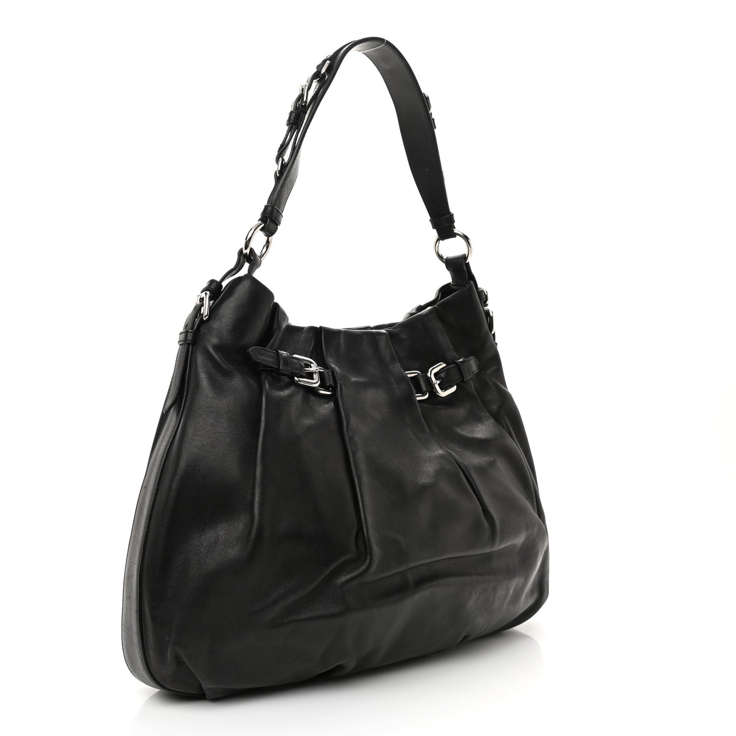 Vitello Daino Soft Shoulder Bag Black