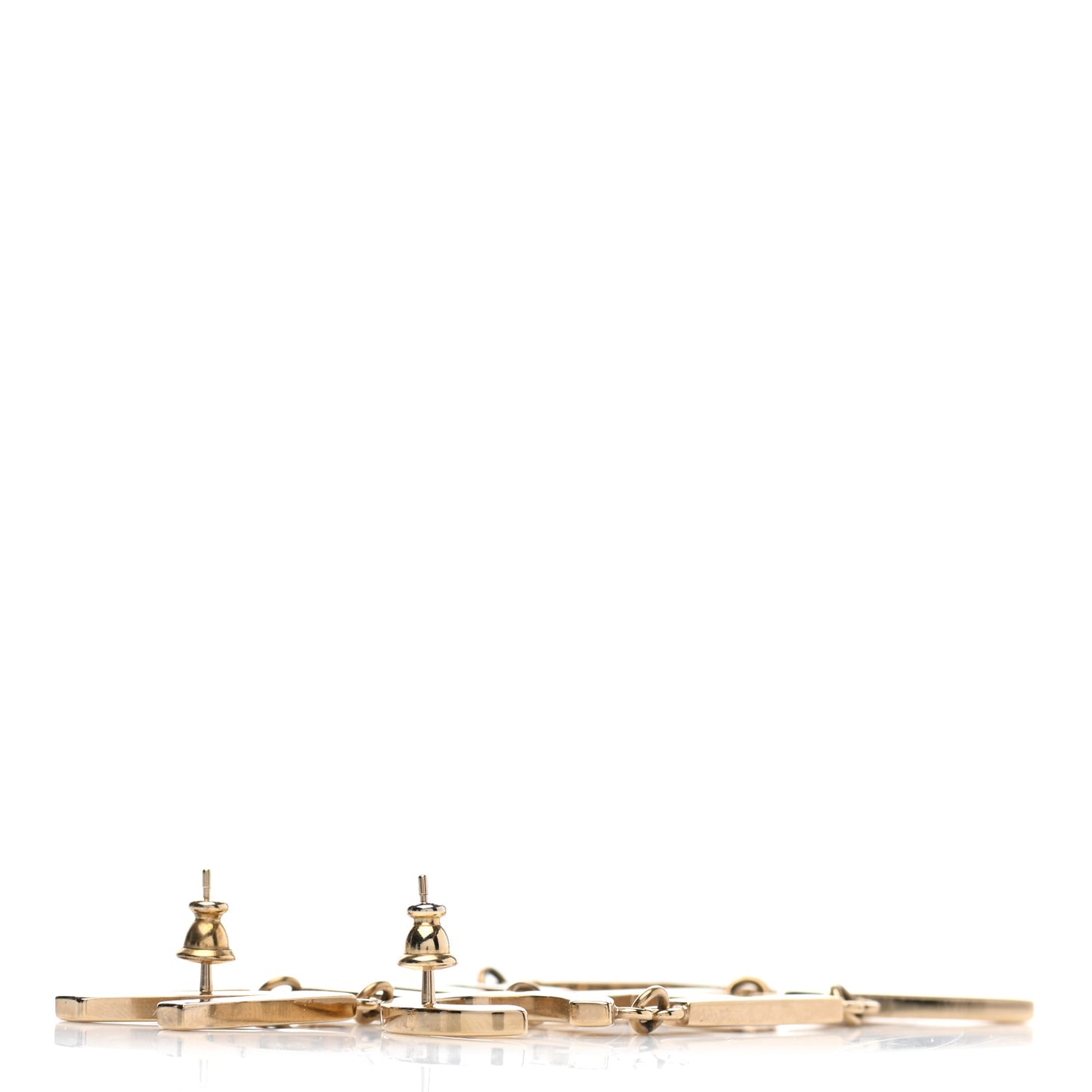Metal Cha-Nel Logo Drop Earrings Gold