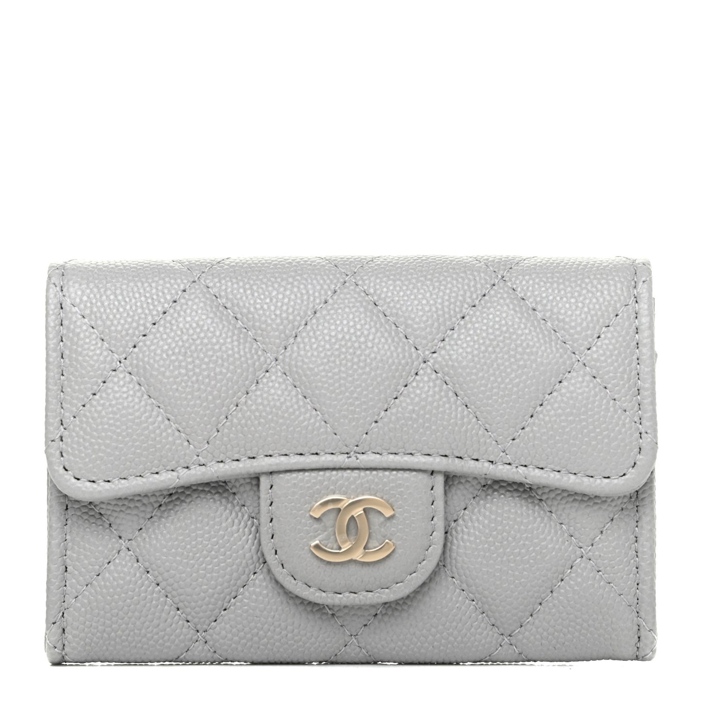 Caviar Quilted Flap Card Holder Wallet Grey