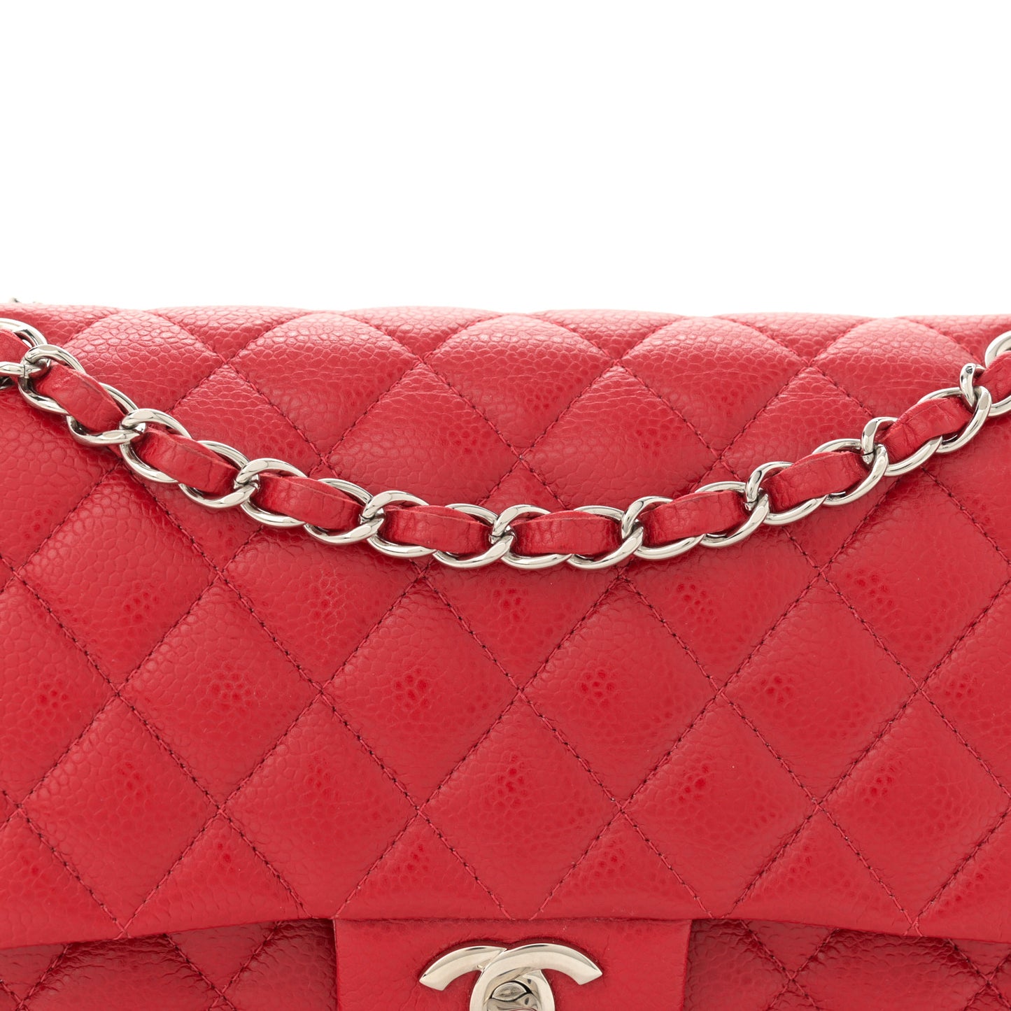 Caviar Quilted Medium Double Flap Red