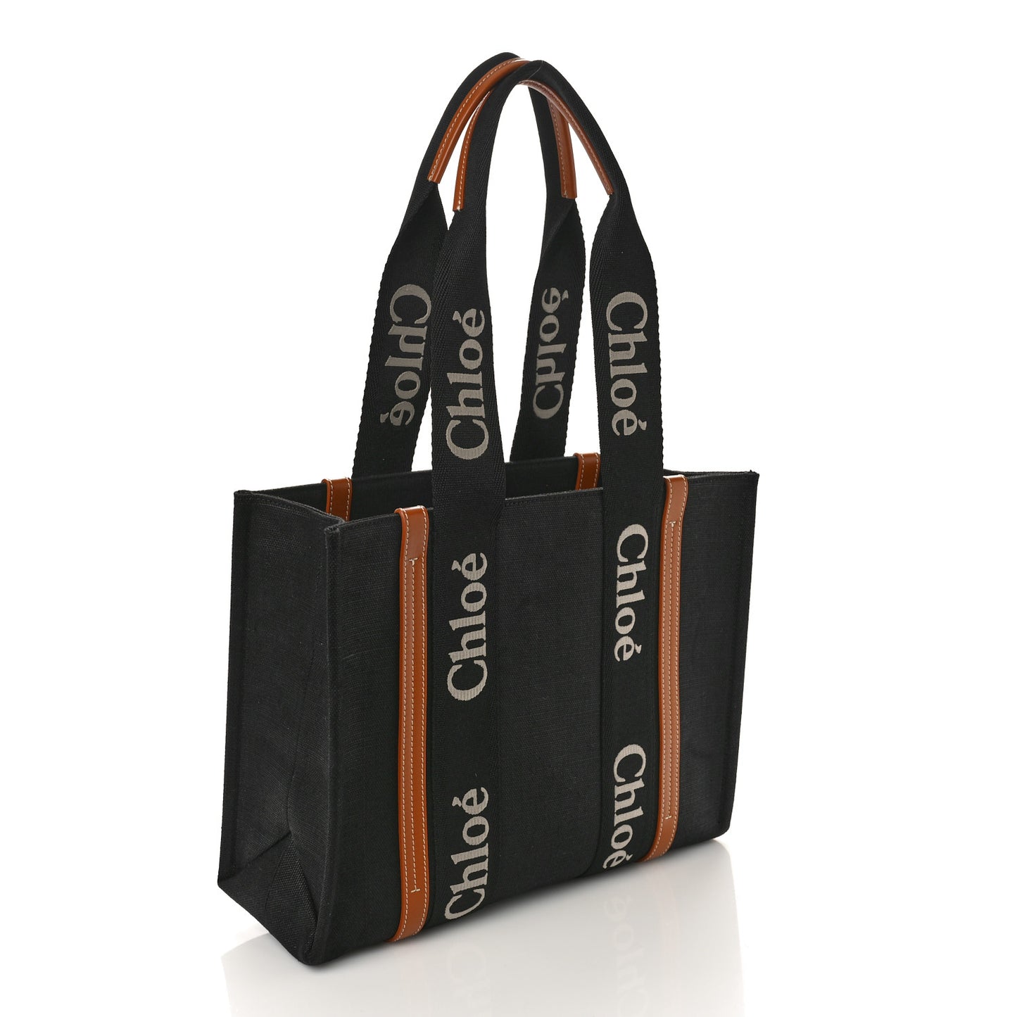 Cotton Calfskin Medium Woody Ribbon Tote Black