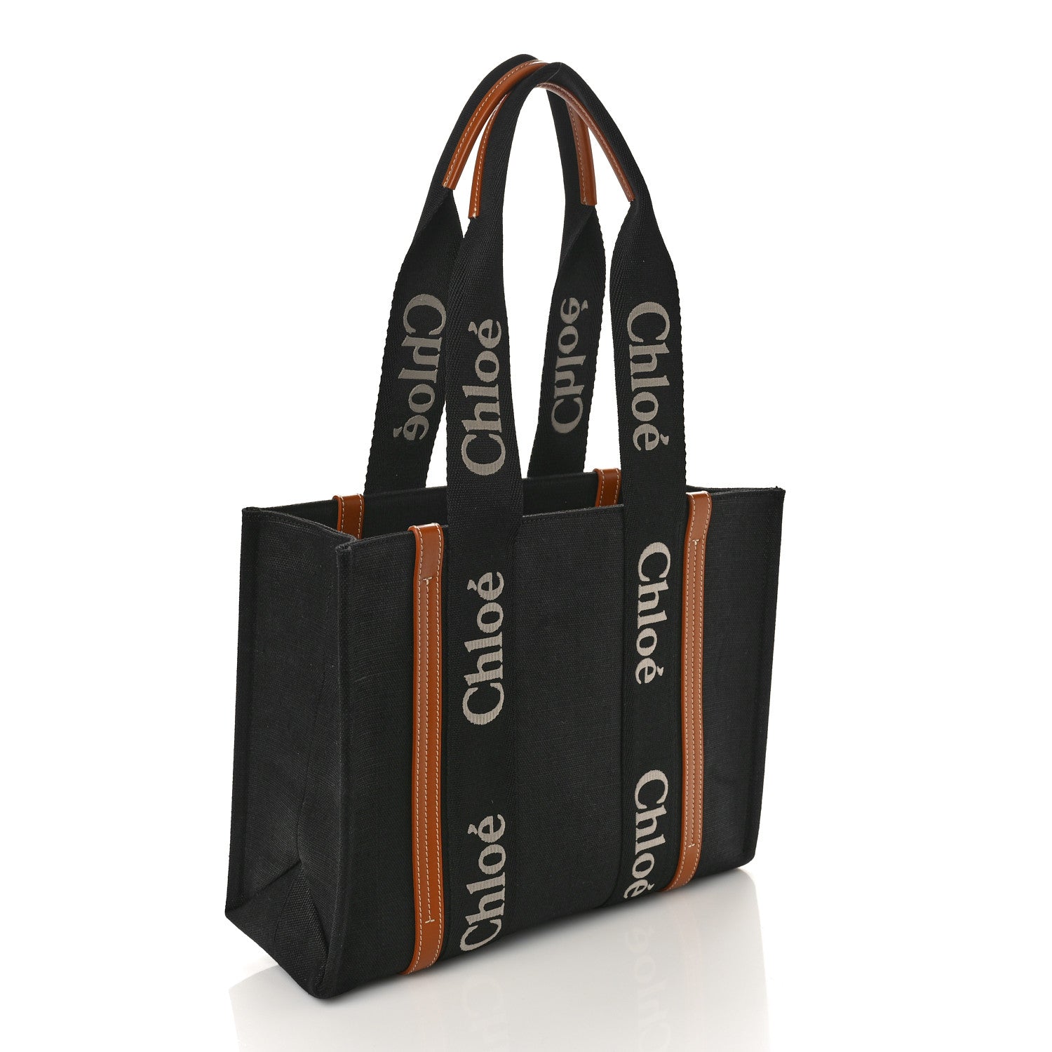 Chloe Cotton Calfskin Medium Woody Ribbon Tote Black 3 of 9