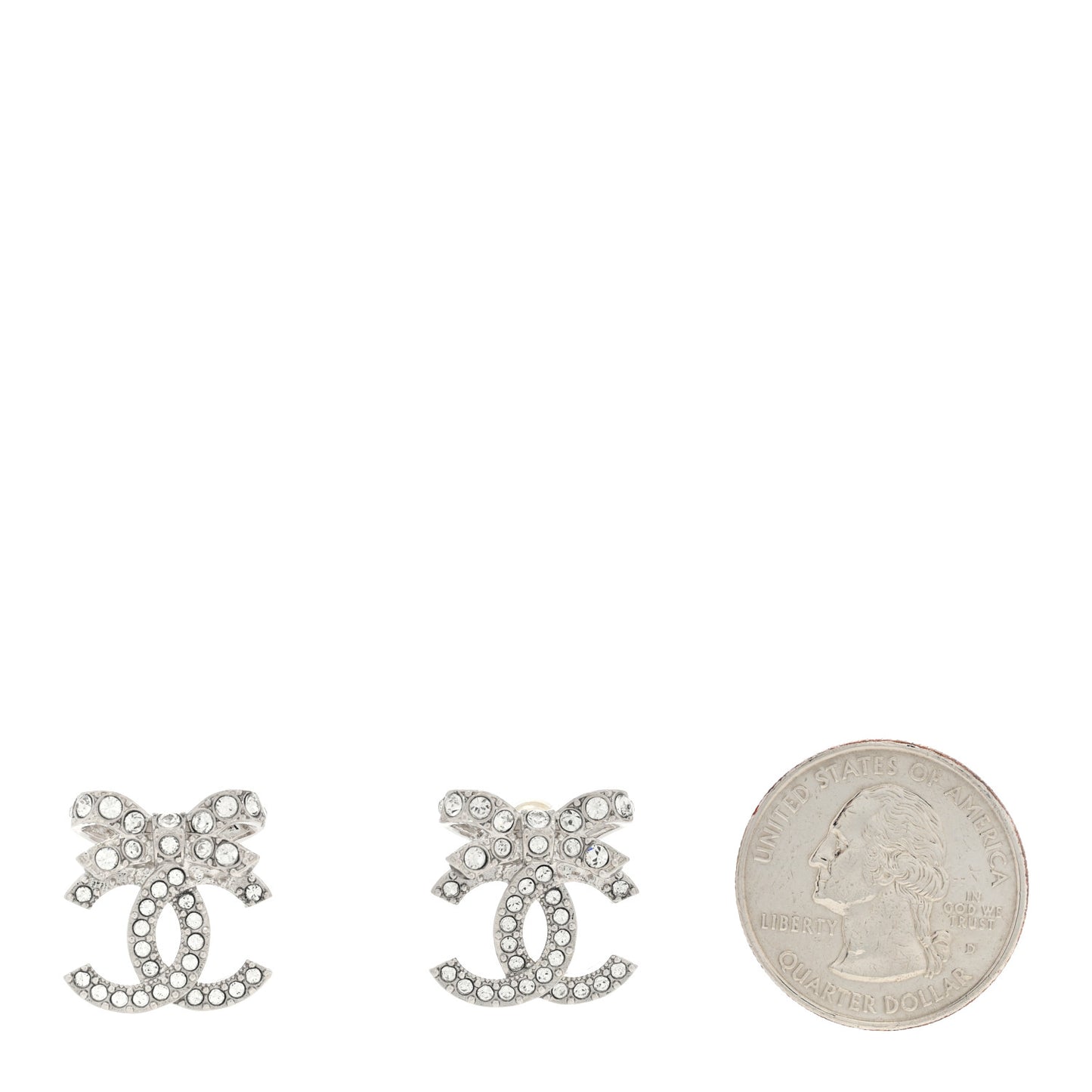 Crystal CC Bow Dangle Earrings Silver