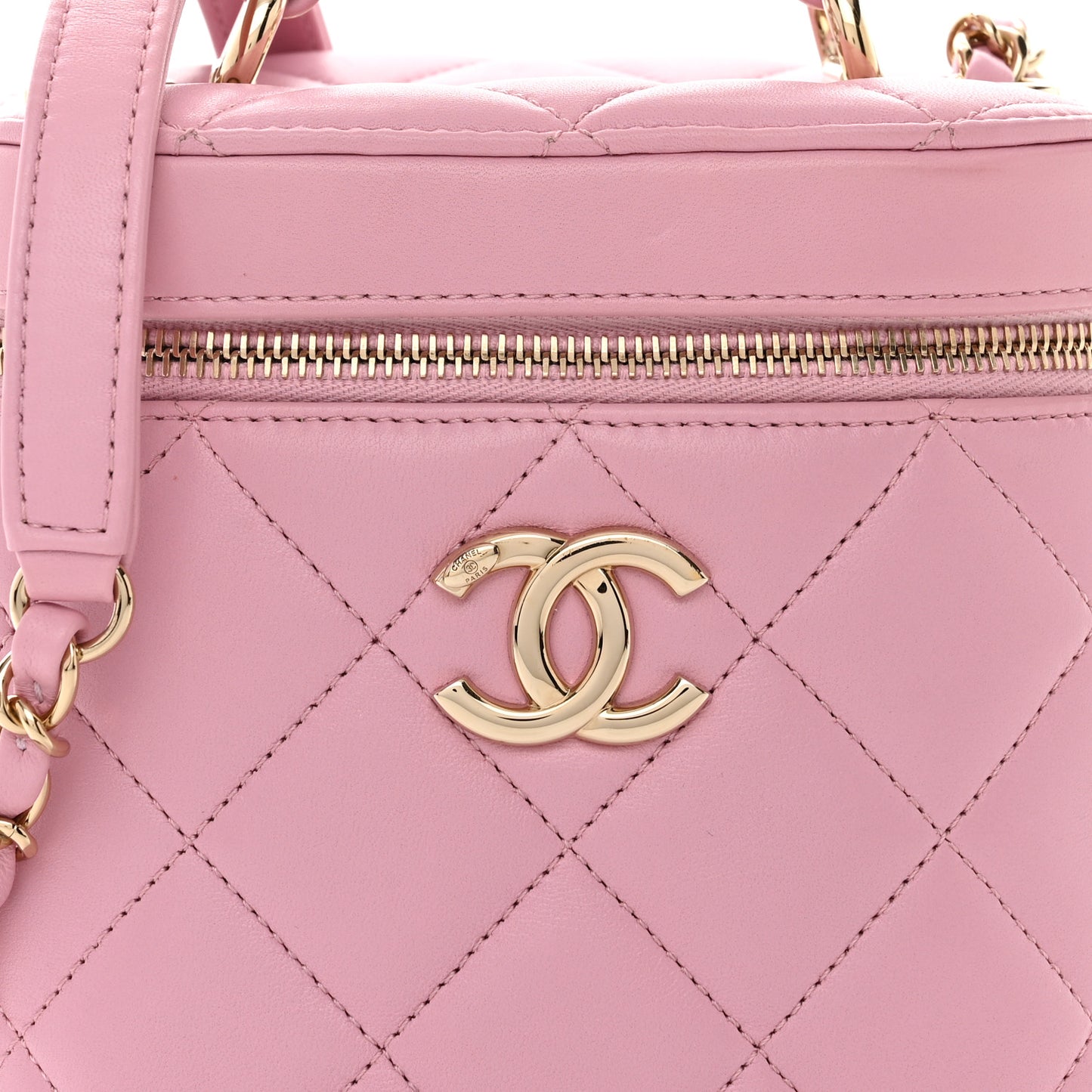 Lambskin Quilted Trendy Vanity Case Pink
