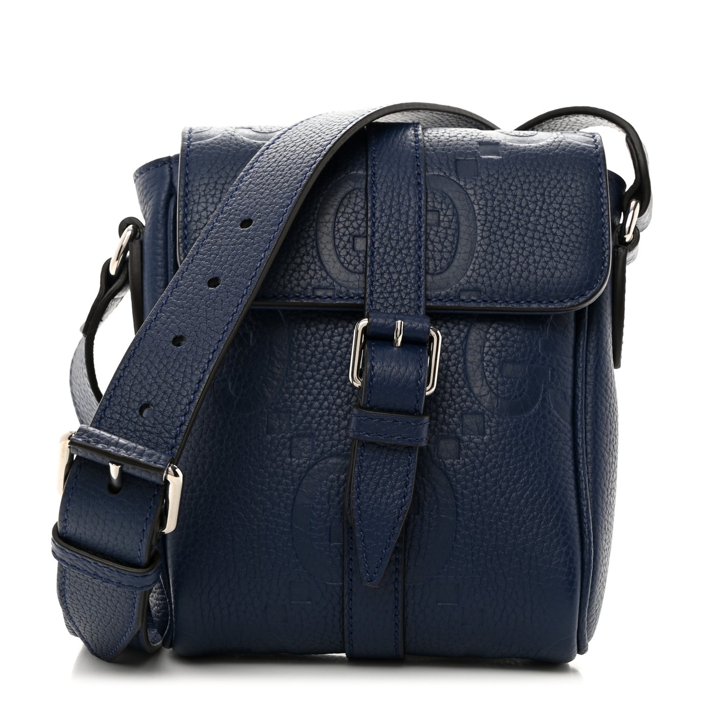 Piuma Calfskin Jumbo GG Embossed Messenger Bag Blue