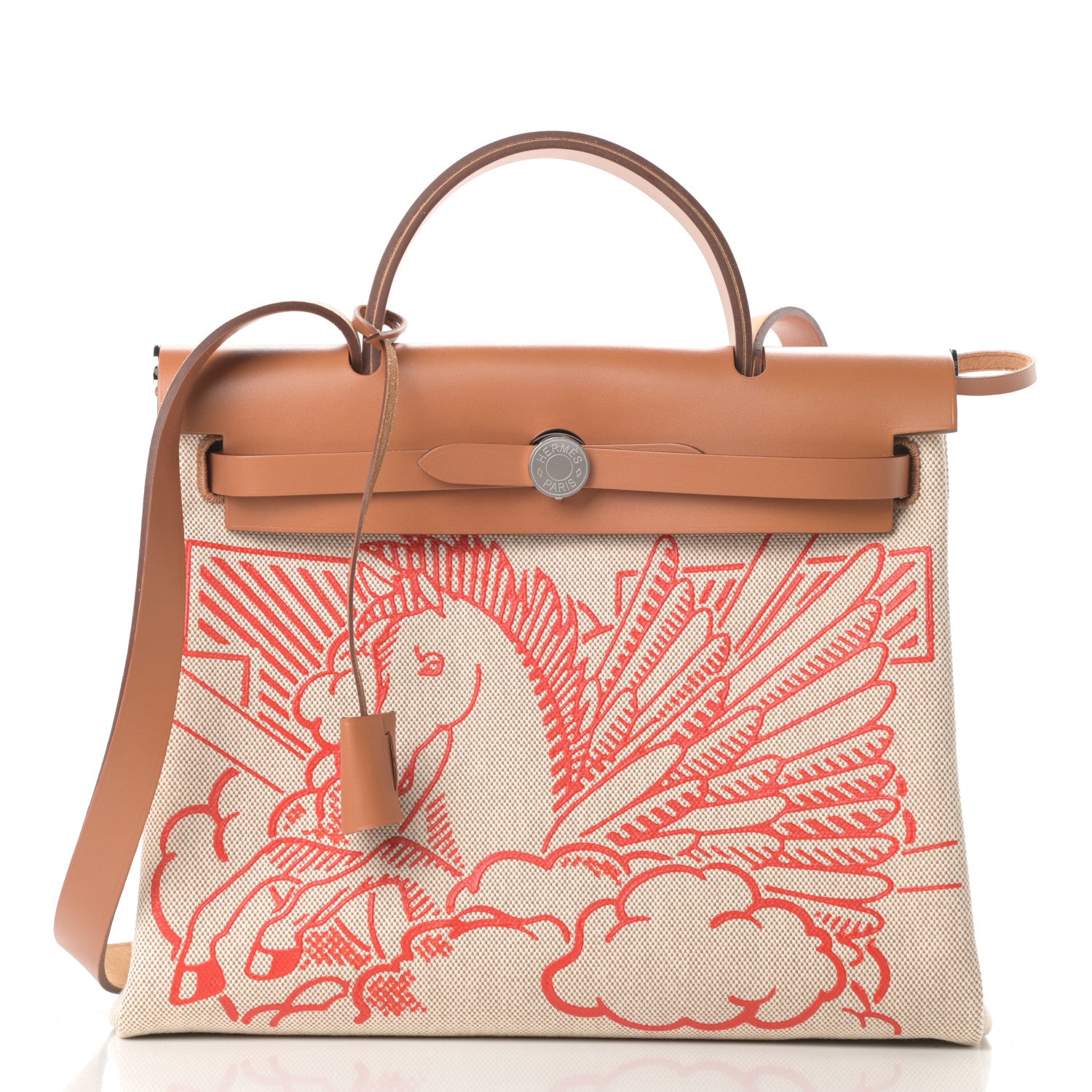 Hermes Vache Hunter Toile Pegase Pop Herbag Zip Retourne 31 PM Capucine Ecru 3 of 12