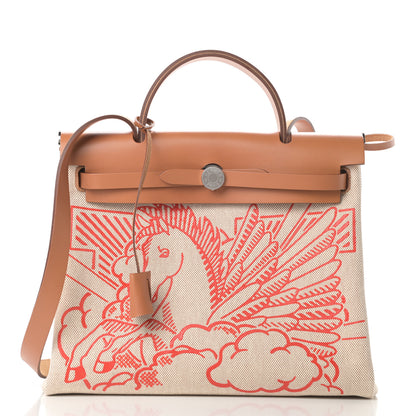 Hermes Vache Hunter Toile Pegase Pop Herbag Zip Retourne 31 PM Capucine Ecru 3 of 12