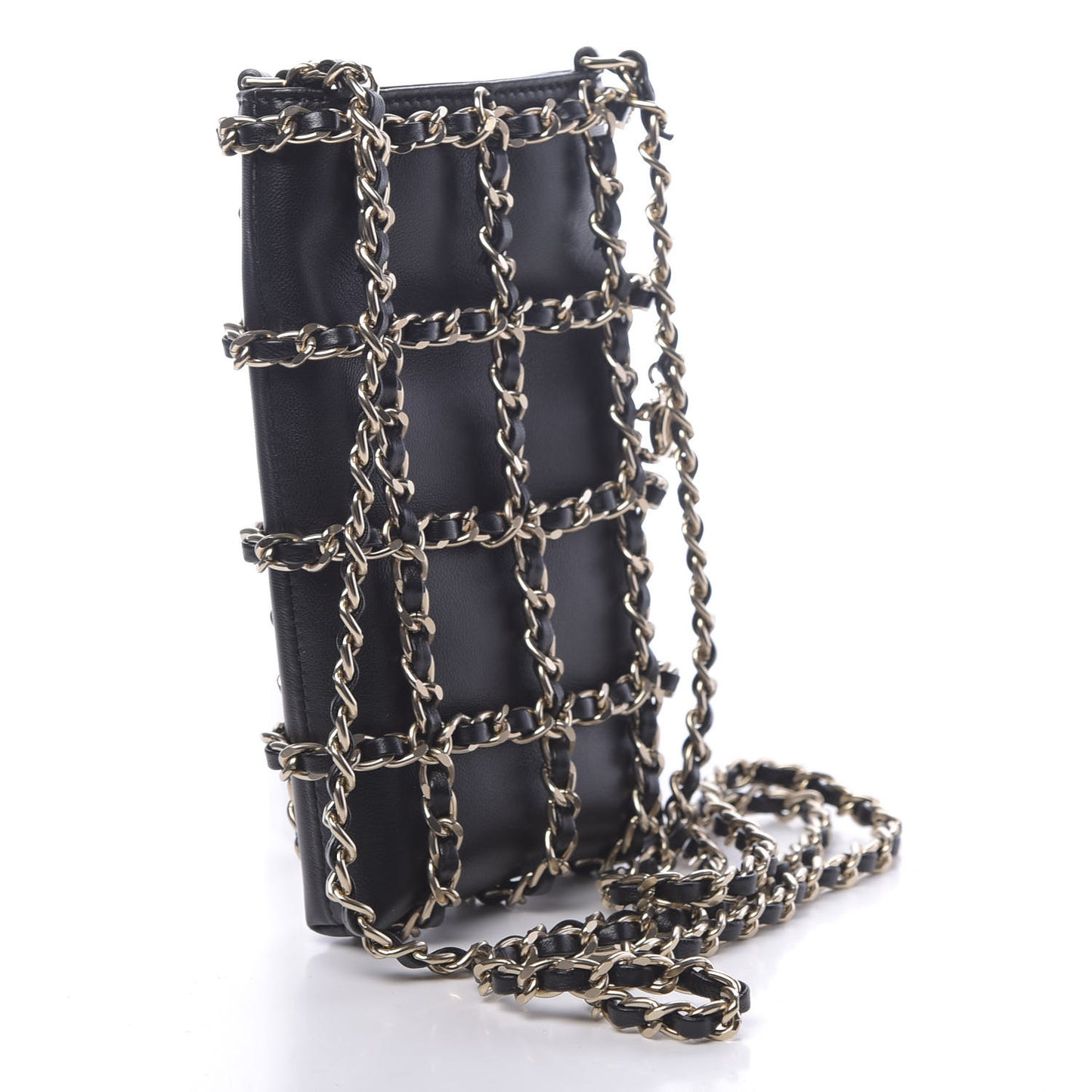 Lambskin Tech Me Out Clutch With Chain Black