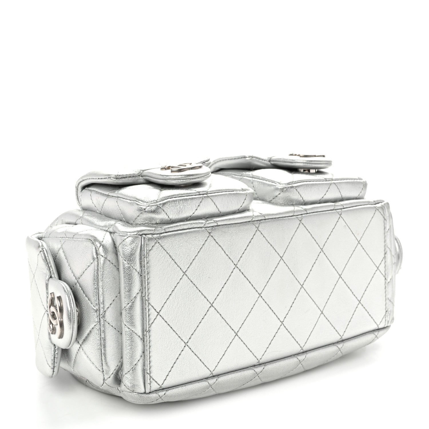 Chanel Metallic Lambskin Quilted Trendy Pockets Hobo Silver 4 of 10