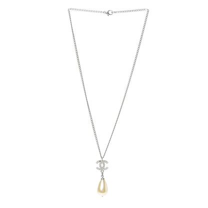 Chanel Pearl Bead CC Drop Necklace Silver 3 of 5
