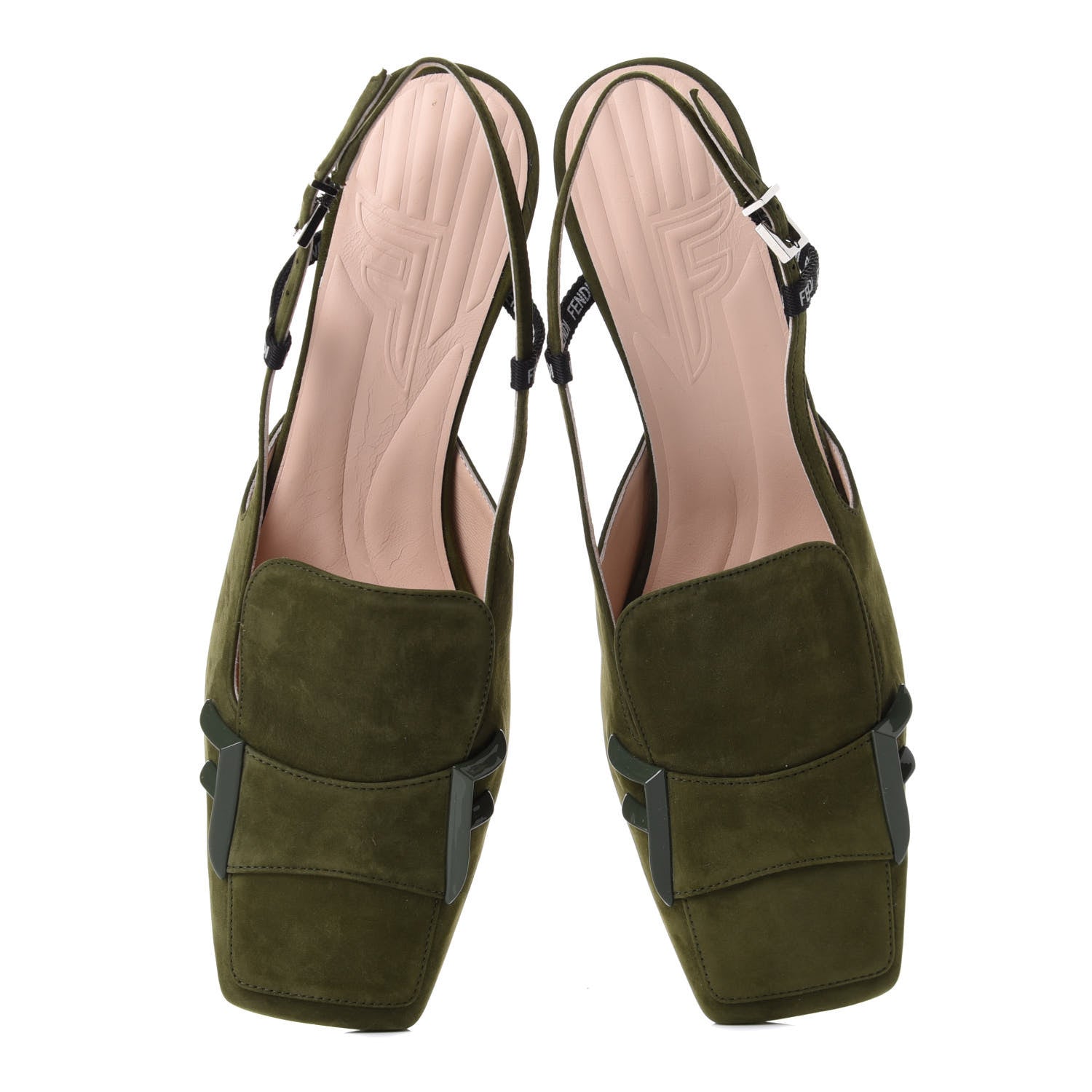 Fendi Suede FFreedom Slingback Kitten Heel Pumps 37 Khaki 9 of 18