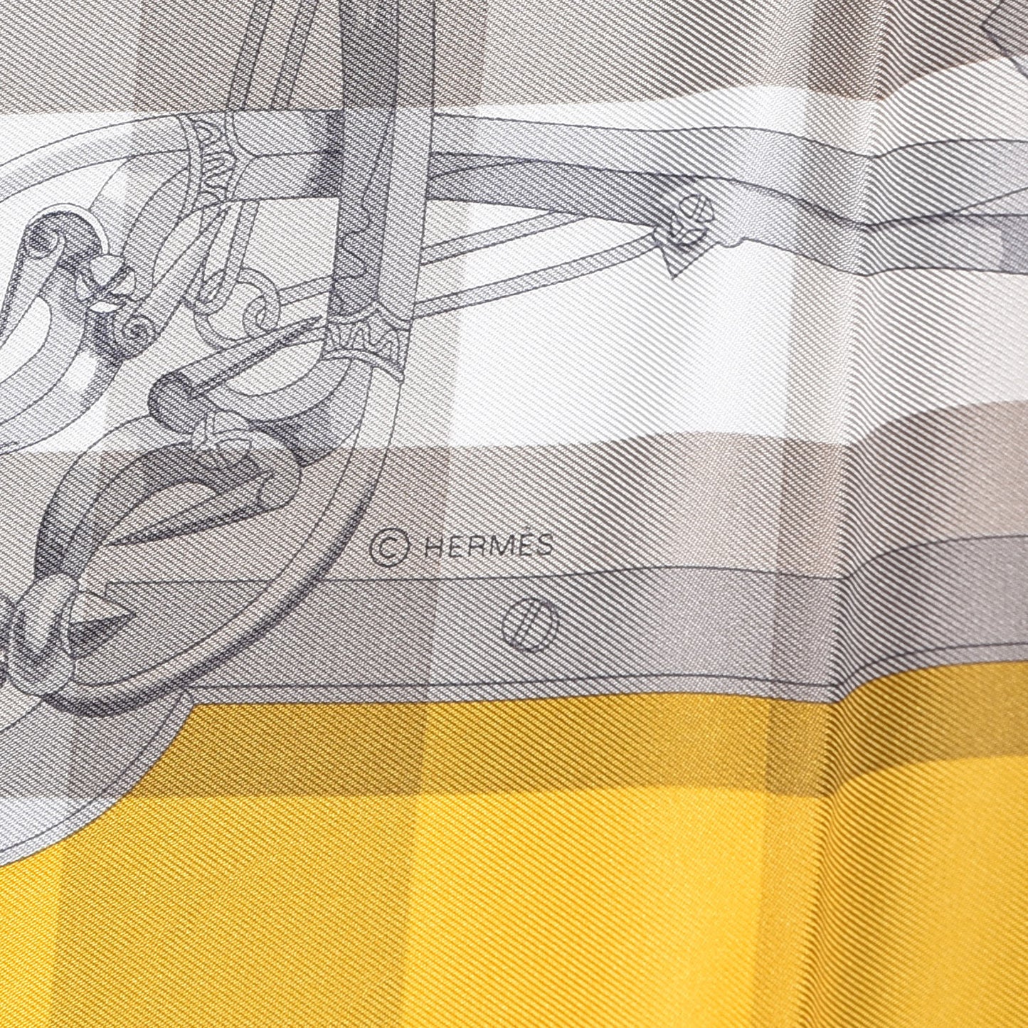 Silk Mors et Gourmettes Vichy Scarf 90 Etoupe Jaune Vif White