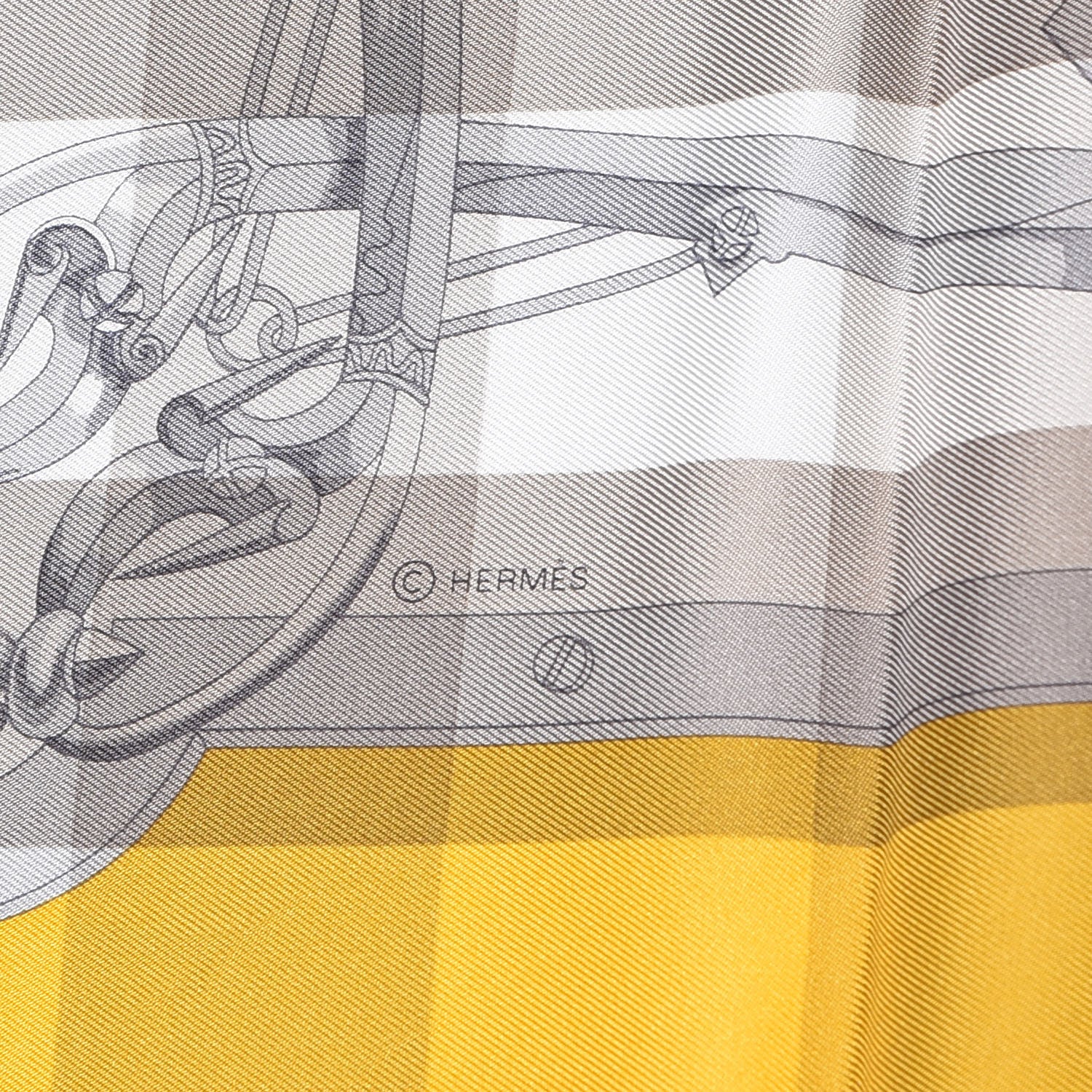 Hermes Silk Mors et Gourmettes Vichy Scarf 90 Etoupe Jaune Vif White 4 of 4