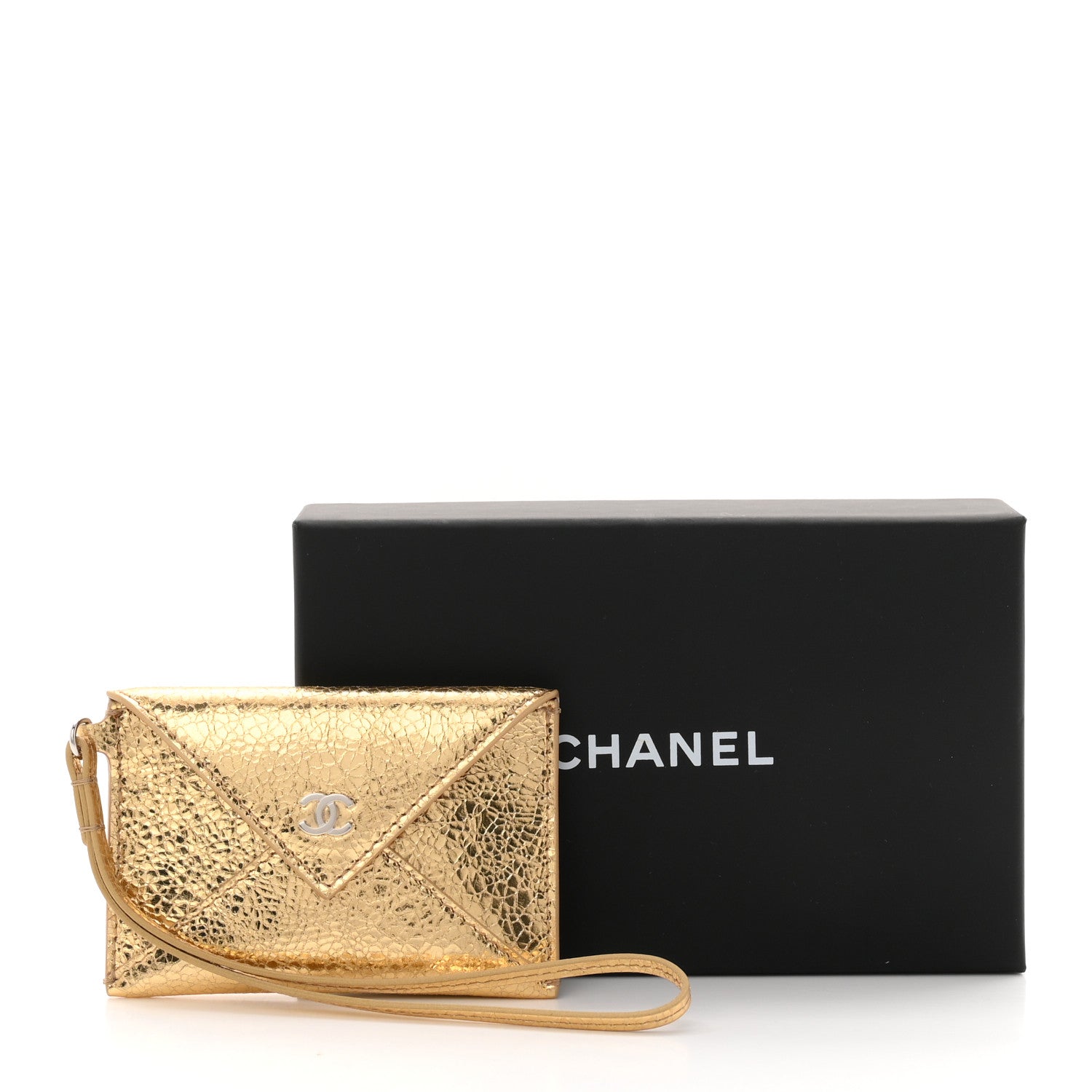 Chanel Metallic Lambskin Card Holder With Strap Gold 1885795