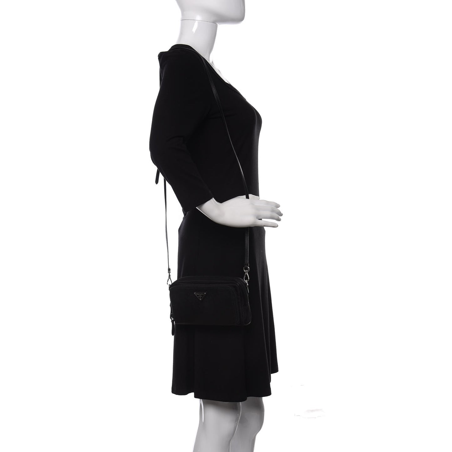 Saffiano Tessuto Nylon Vela Mini Crossbody Bag Black