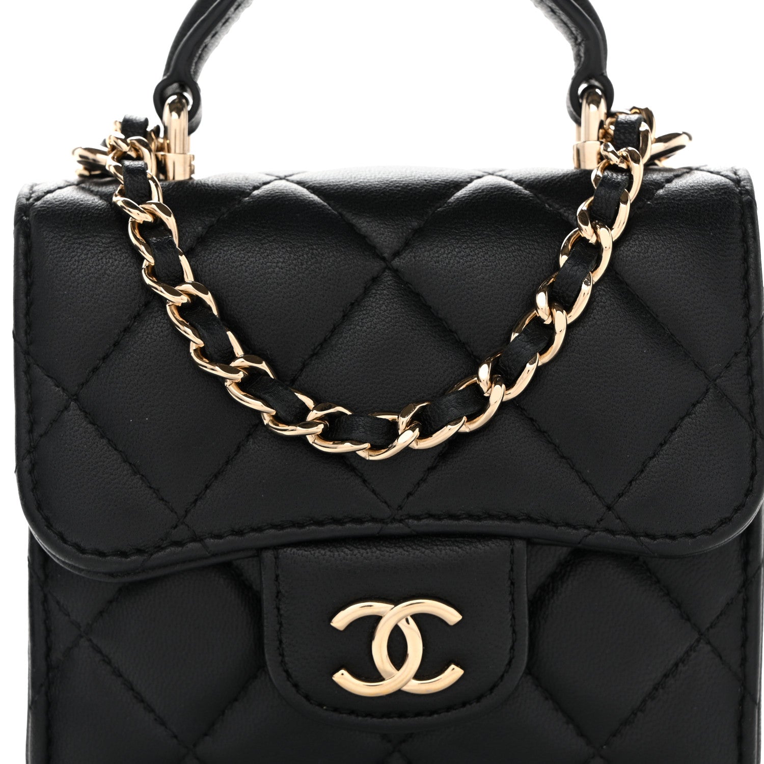 Chanel Lambskin Quilted Top Handle Flap Clutch With Chain Black 8 of 11