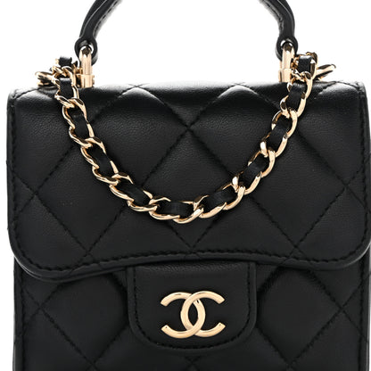 Chanel Lambskin Quilted Top Handle Flap Clutch With Chain Black 8 of 11