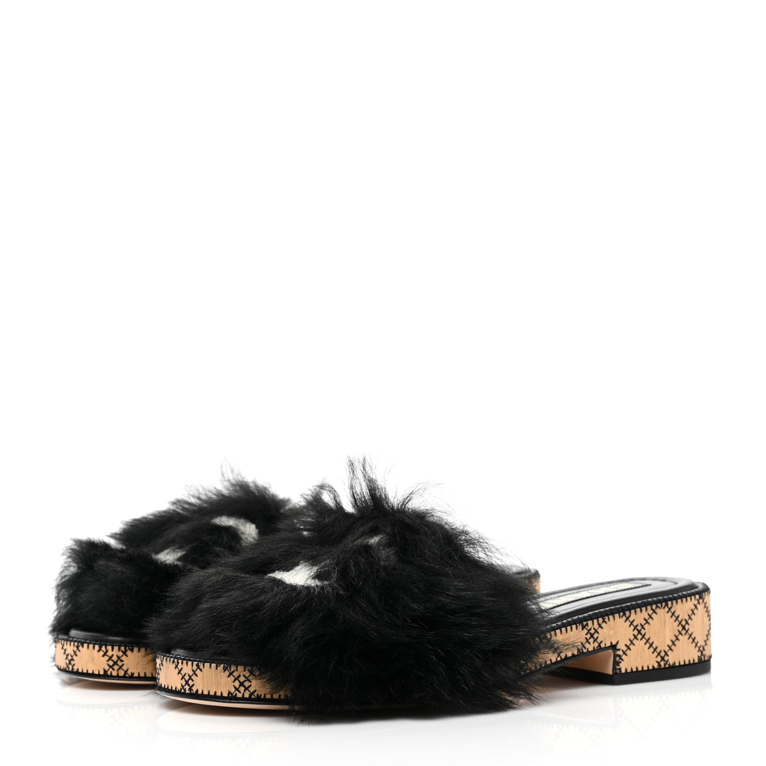 Chanel Shearling Lambskin CC Mules 39 Black White 3 of 9