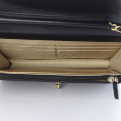 Chanel Lambskin Quilted CC Pearl Crush Wallet on Chain WOC Black 5 of 13