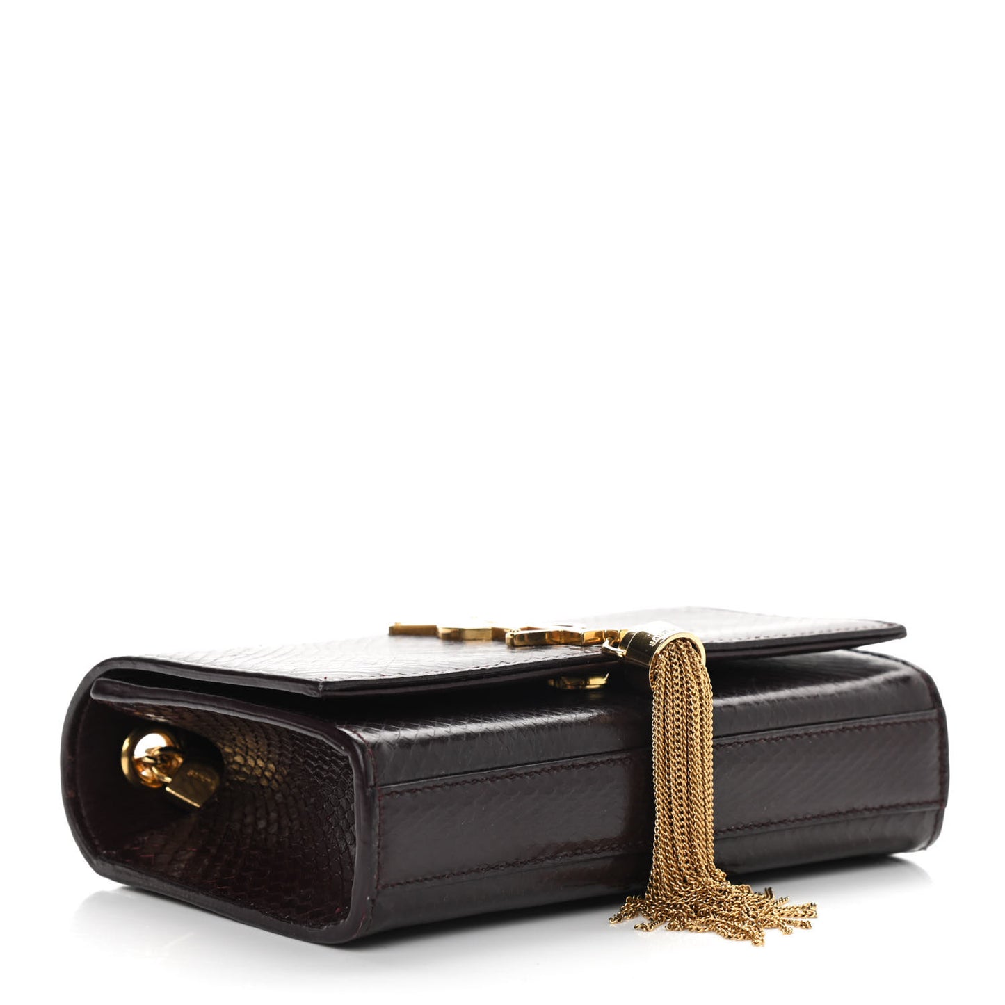 Snakeskin Small Classic Monogram Kate Tassel Satchel Bordeaux