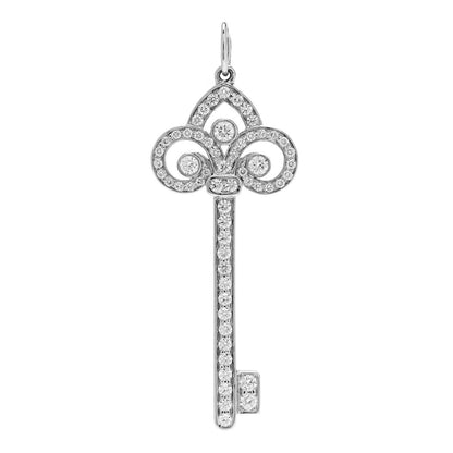 Tiffany Platinum Diamond .41ct Fleur De Lis Key Pendant 1 of 5