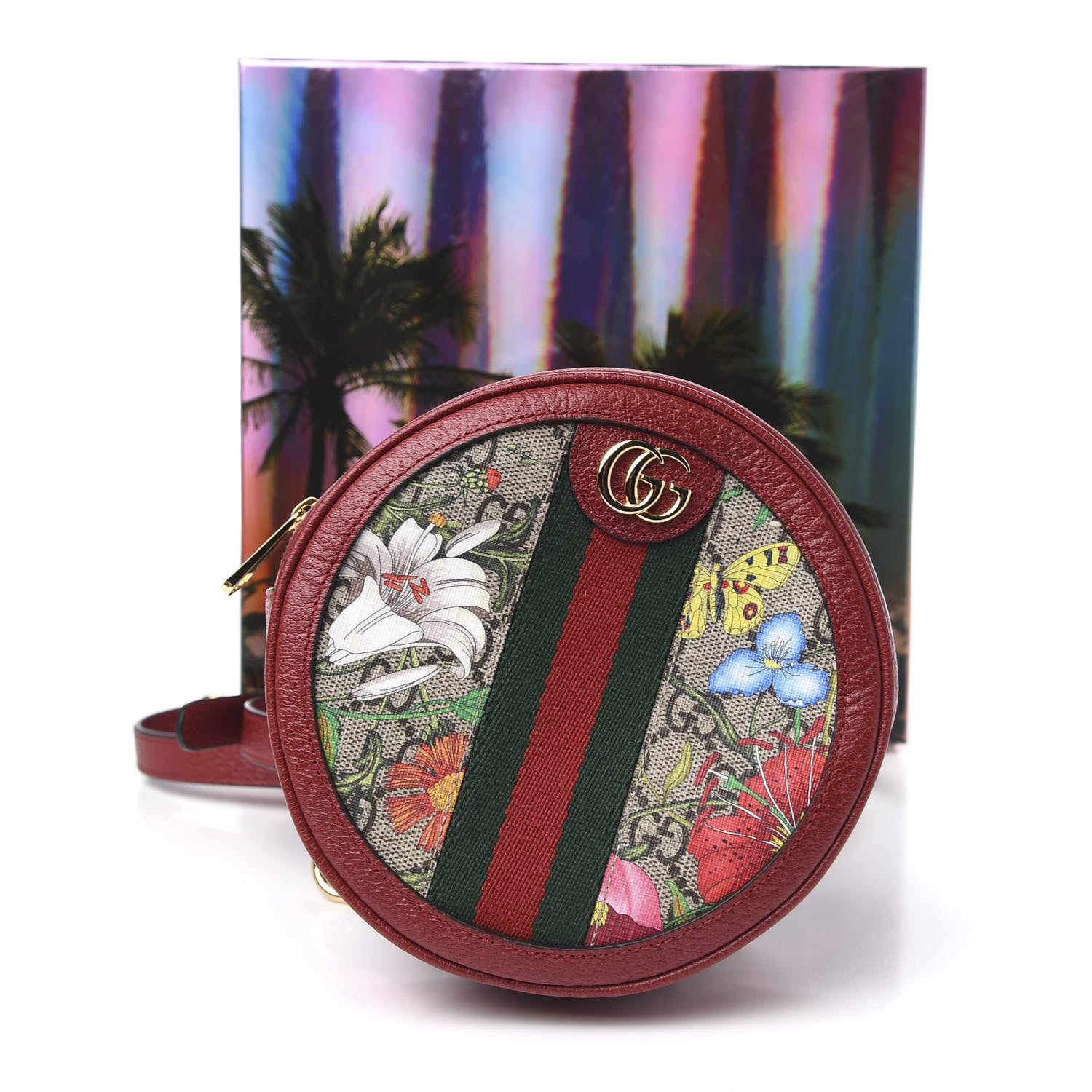 Gucci GG Supreme Monogram Web Flora Mini Ophidia Round Backpack Red 11 of 11