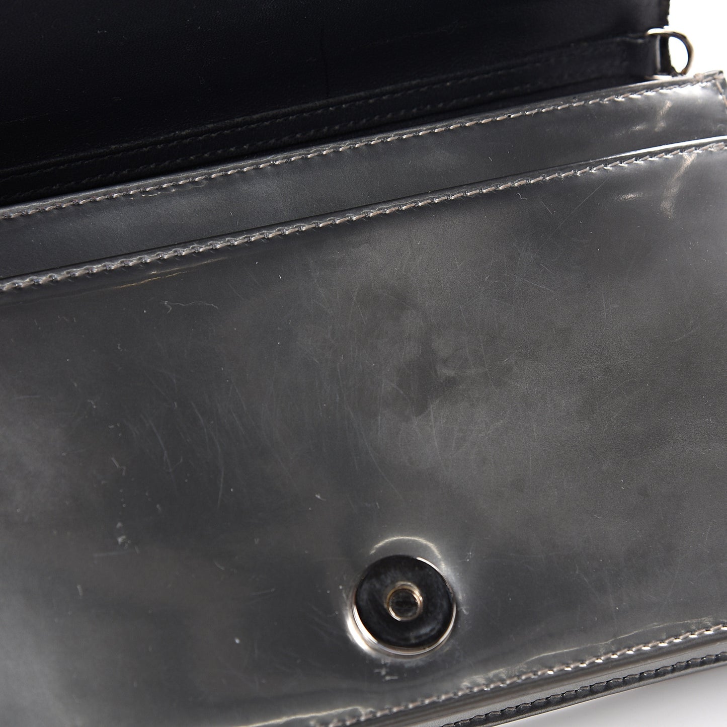 Metallic Patent Micro-Cannage Diorama Wallet on Chain Pouch Silver