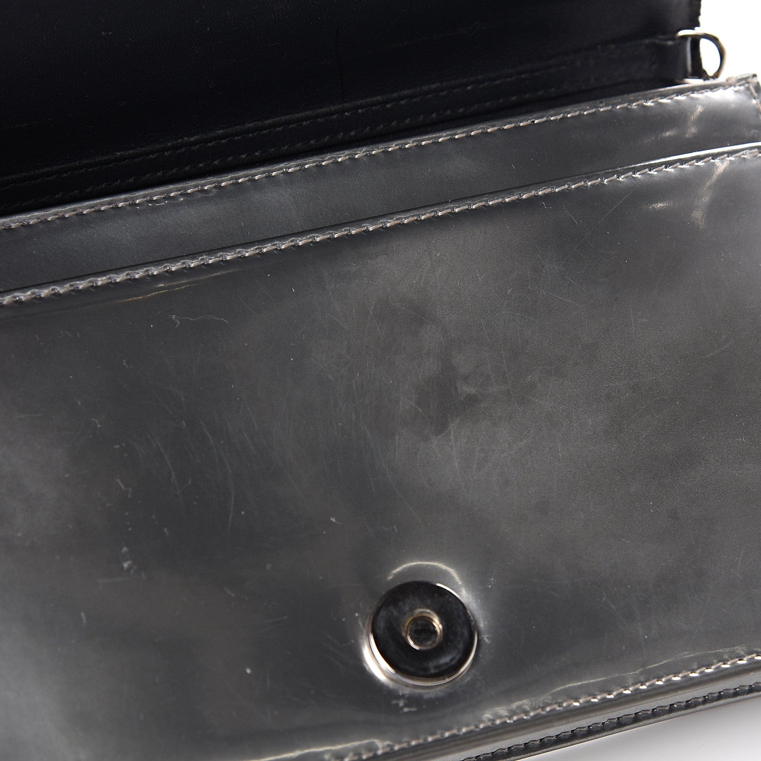 Christian Dior Metallic Patent Micro-Cannage Diorama Wallet on Chain Pouch Silver 10 of 10