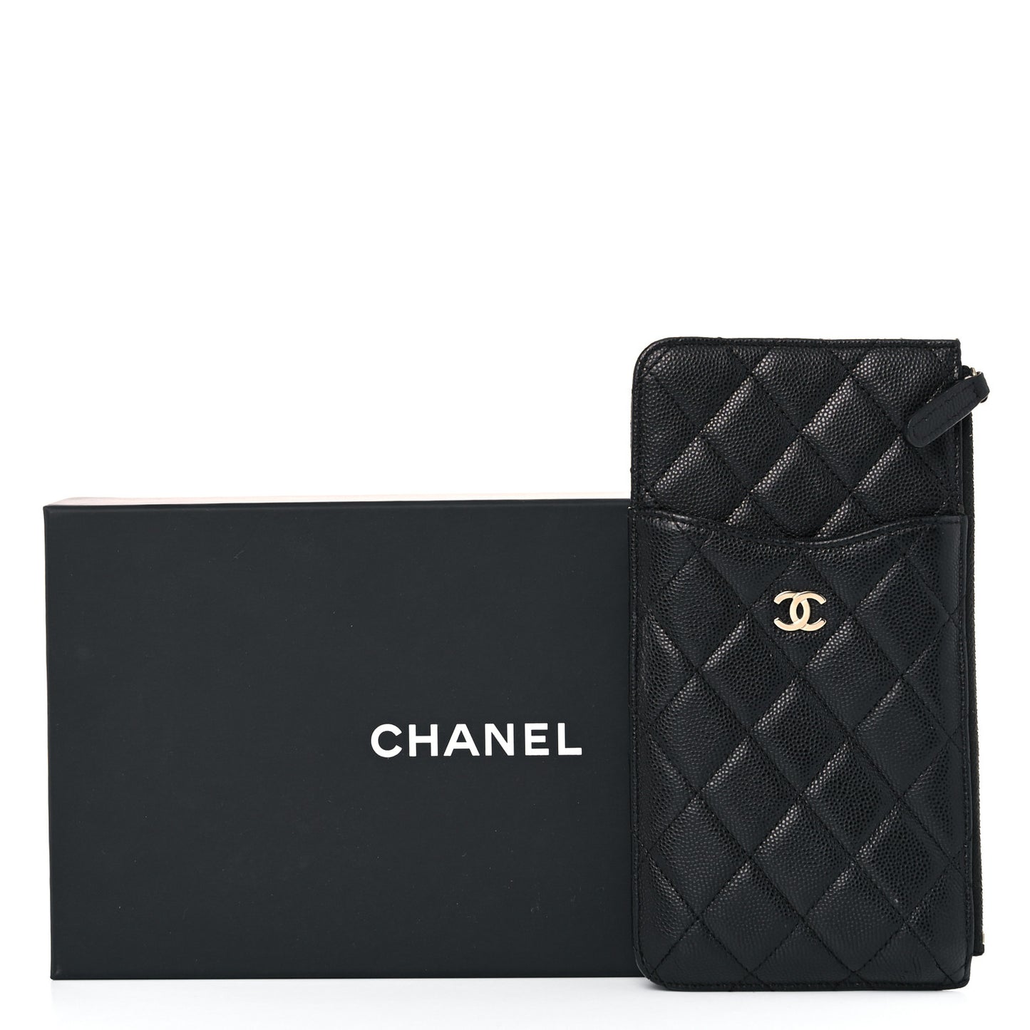 Caviar Quilted Classic Flat Wallet Pouch Black