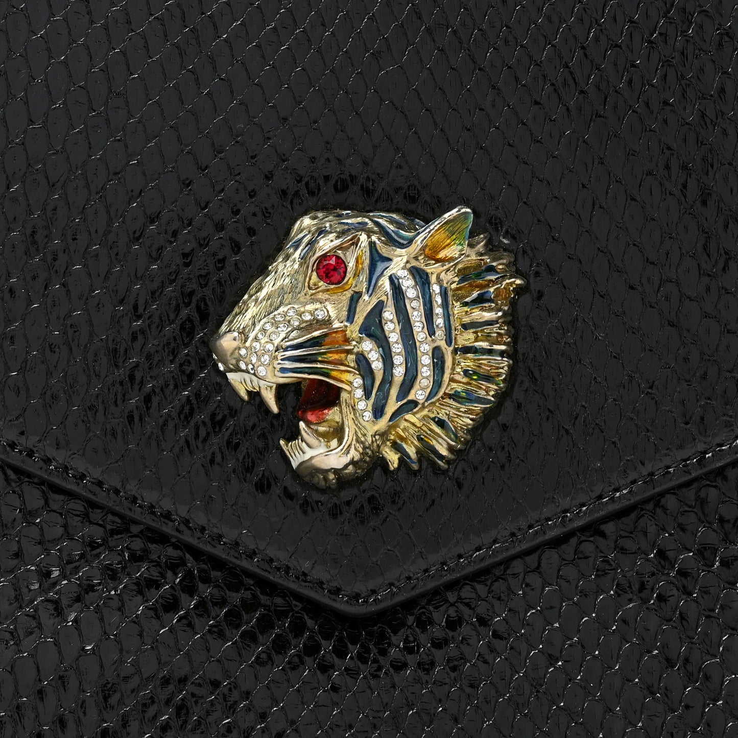 Snakeskin Rajah Broadway Envelope Clutch Black