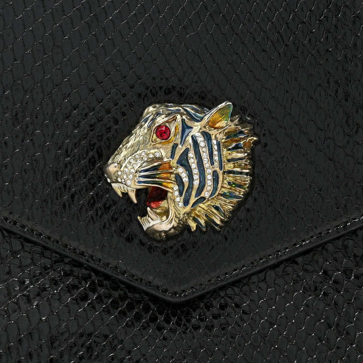 Gucci Snakeskin Rajah Broadway Envelope Clutch Black 8 of 11