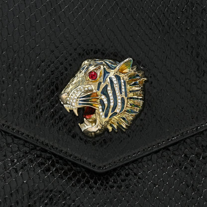 Gucci Snakeskin Rajah Broadway Envelope Clutch Black 8 of 11