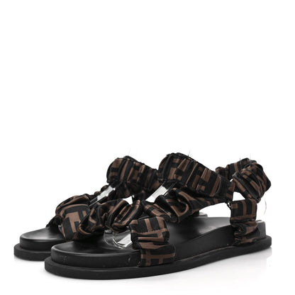 Fendi Satin FF Ruched Sandals 36 Tobacco Black 3 of 8