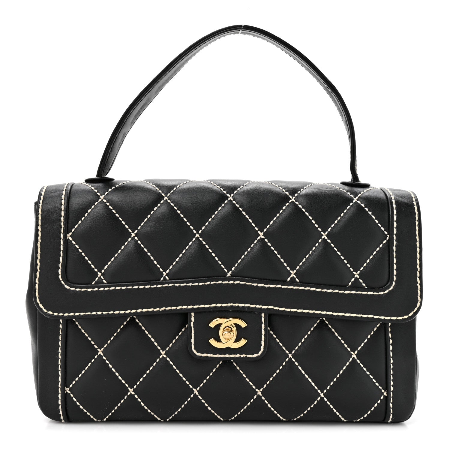 Chanel Calfskin Quilted Wild Stitch Large Top Handle Flap Black 1 of 14