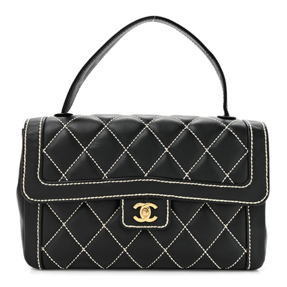 Chanel Calfskin Quilted Wild Stitch Large Top Handle Flap Black 1 of 14