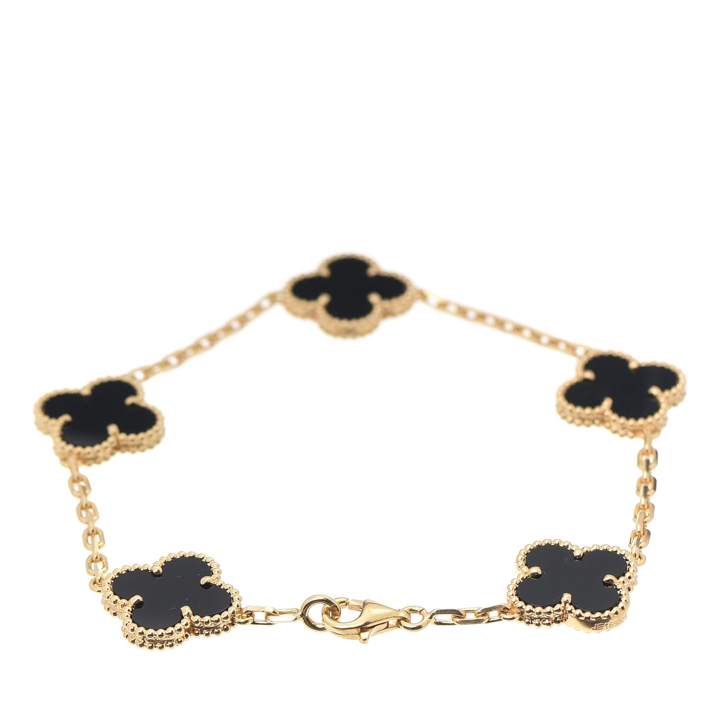 18K Yellow Gold Black Onyx 5 Motifs Vintage Alhambra Bracelet